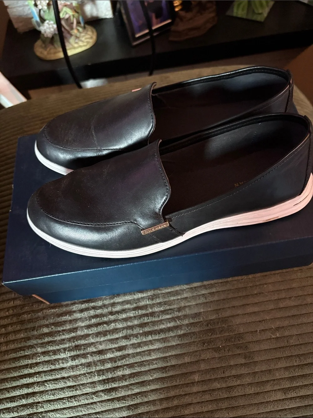 Cole Haan Black Leather Slip-On Loafers with White Sole